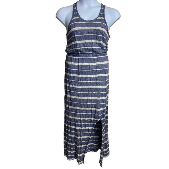 MADEWELL Linen blue and white striped maxi tank dress with slits - Medium - Picture 1 of 9